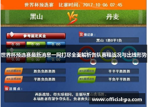世界杯预选赛最新消息一网打尽全面解析各队赛程战况与出线形势